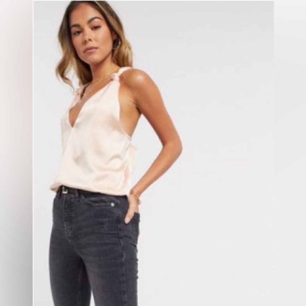 ASOS Blush satin cami with criss cross back detail